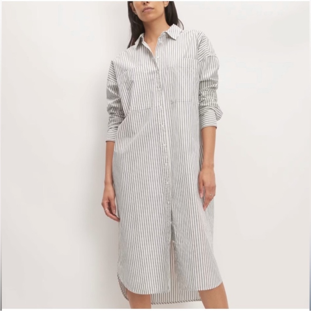Everlane Striped Long Sleeve Button-Down Dress | Size 10 |